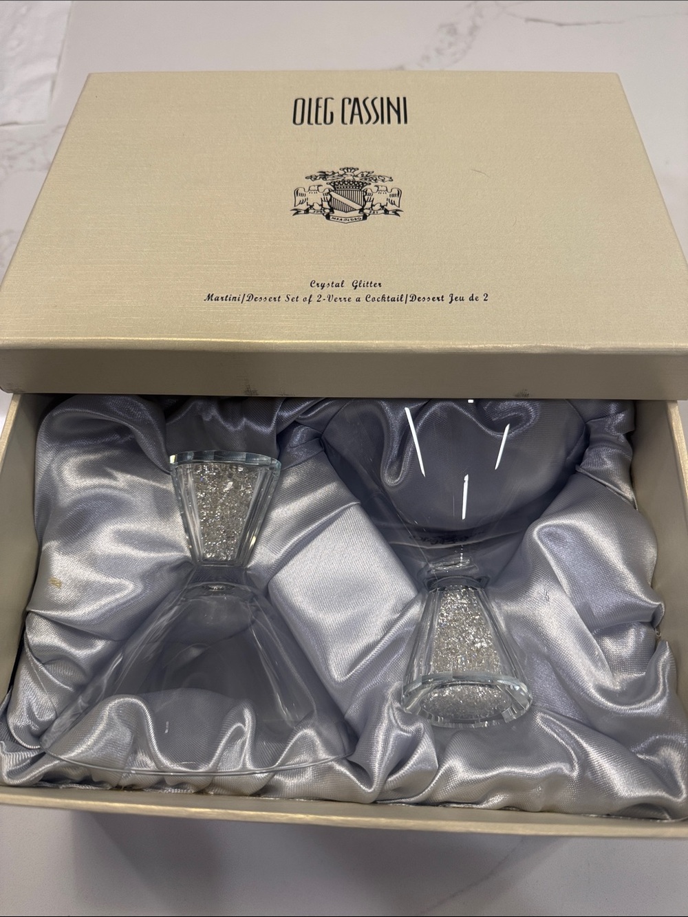 Oleg Cassini Clear Crystal Stem Martini Glasses - Set of 2
